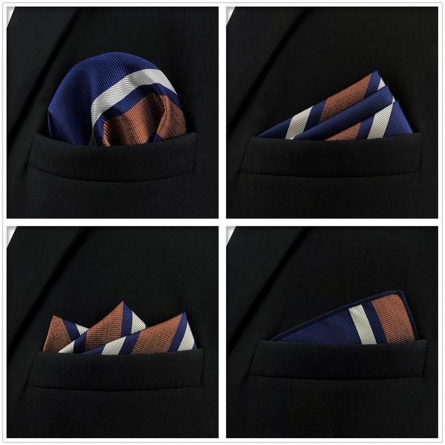 Shlax & Wing 5 Pieces Assorted Striped Mens Pocket Square Fashion Gift Classic Handkerchiefs Set 2-105