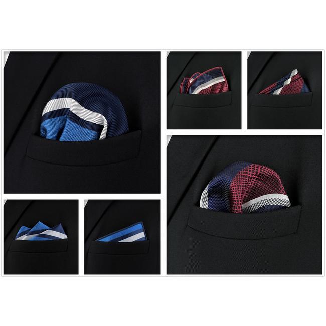 Shlax & Wing 5 Pieces Assorted Striped Mens Pocket Square Fashion Gift Classic Handkerchiefs Set 2-105