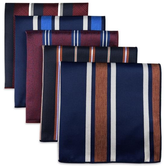 shlax & wing 5 Pieces Assorted Striped Mens Pocket Square Fashion Gift Classic Handkerchiefs Set 2-105