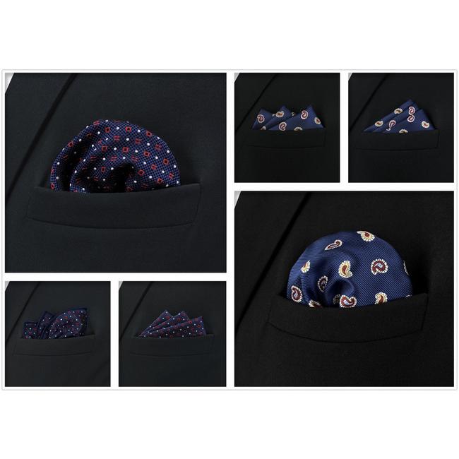 Shlax & Wing 5 Pieces Blue Mens Pocket Square Fashion Gift Classic Handkerchiefs Set 1-78