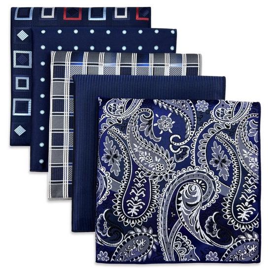 shlax & wing 5 Pieces Blue Mens Pocket Square Fashion Gift Classic Handkerchiefs Set 2-106
