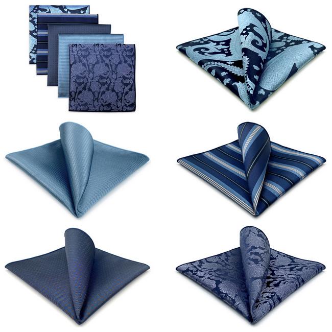 Shlax & Wing 5 Pieces Blue Mens Pocket Square Fashion Gift Classic Handkerchiefs Set 2-99