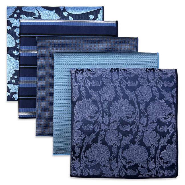 shlax & wing 5 Pieces Blue Mens Pocket Square Fashion Gift Classic Handkerchiefs Set 2-99