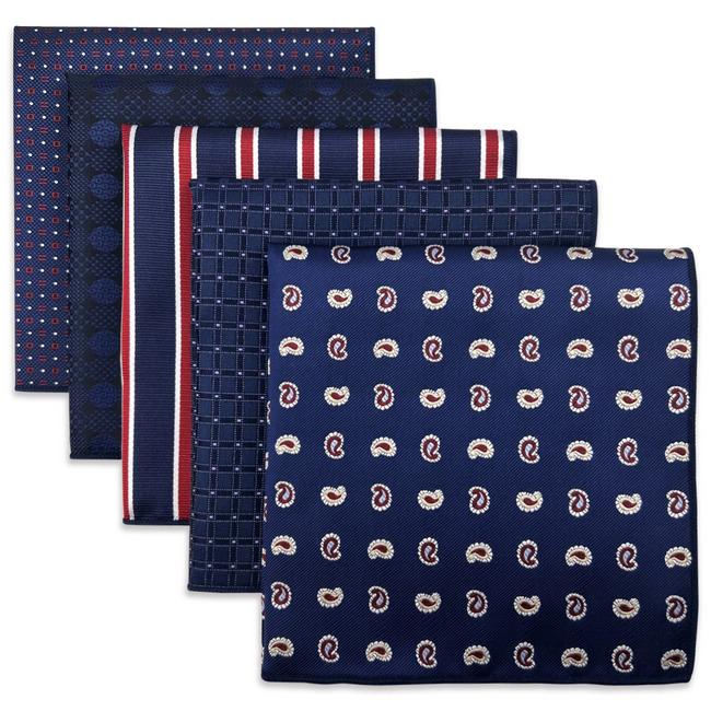 shlax & wing 5 Pieces Blue Mens Pocket Square Fashion Gift Classic Handkerchiefs Set 1-78