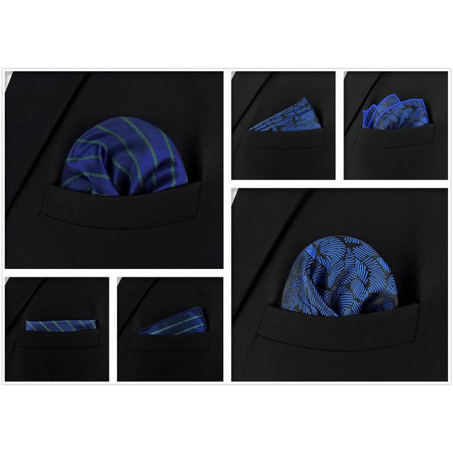 Shlax & Wing 5 Pieces Green Blue Mens Pocket Square Fashion Gift Classic Handkerchiefs Set 2-100