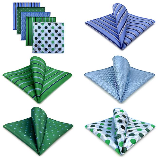 Shlax & Wing 5 Pieces Green Blue Mens Pocket Square Fashion Gift Classic Handkerchiefs Set 2-103