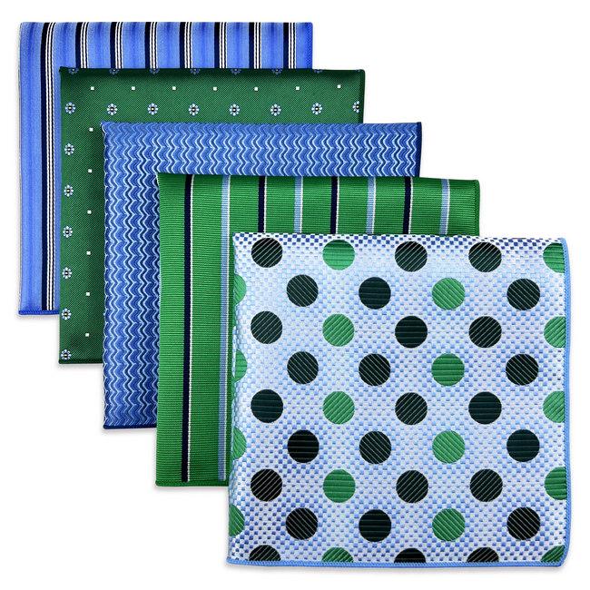 shlax & wing 5 Pieces Green Blue Mens Pocket Square Fashion Gift Classic Handkerchiefs Set 2-103