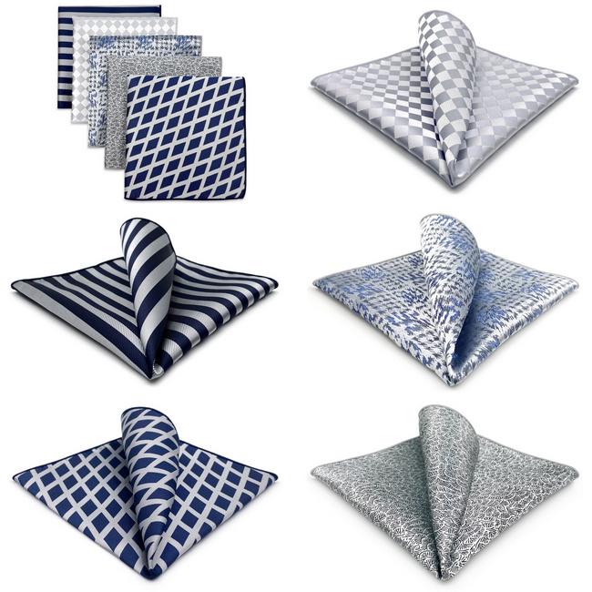 Shlax & Wing 5 Pieces Grey Mens Pocket Square Fashion Gift Classic Handkerchiefs Set 1-77
