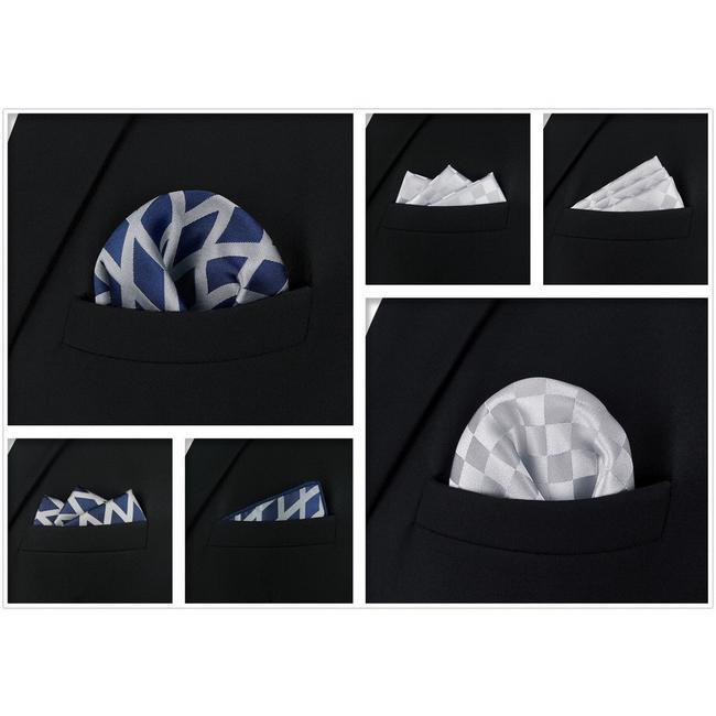 Shlax & Wing 5 Pieces Grey Mens Pocket Square Fashion Gift Classic Handkerchiefs Set 1-77