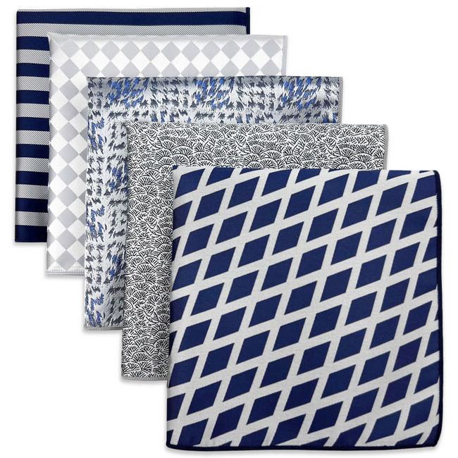 shlax & wing 5 Pieces Grey Mens Pocket Square Fashion Gift Classic Handkerchiefs Set 1-77