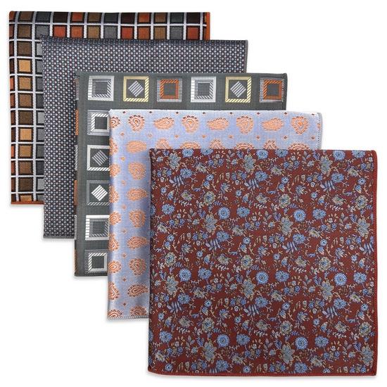 shlax & wing 5 Pieces Mens Pocket Square Assorted Fashion Gift Classic Handkerchiefs Set 2-102