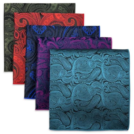 shlax & wing 5 Pieces Mens Pocket Square Fashion Gift Classic Assorted Handkerchiefs Set 2-101