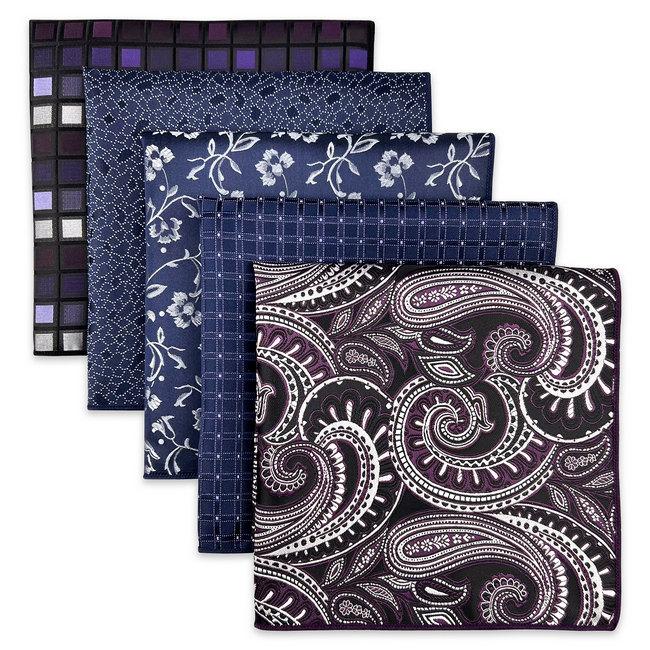 shlax & wing 5 Pieces Mens Pocket Square Lot Assorted Classic Handkerchiefs 1-75