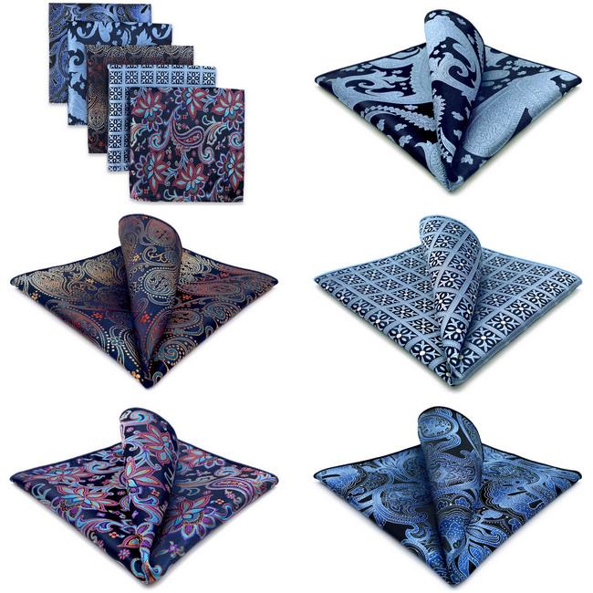 Shlax & Wing 5 Pieces Mens Pocket Square Pack Assorted Fashion Handkerchiefs Set 58