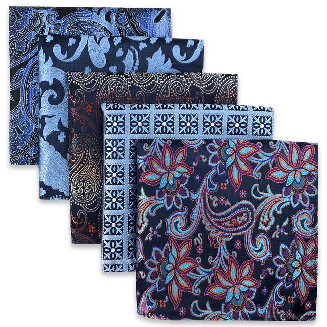 shlax & wing 5 Pieces Mens Pocket Square Pack Assorted Fashion Handkerchiefs Set 58