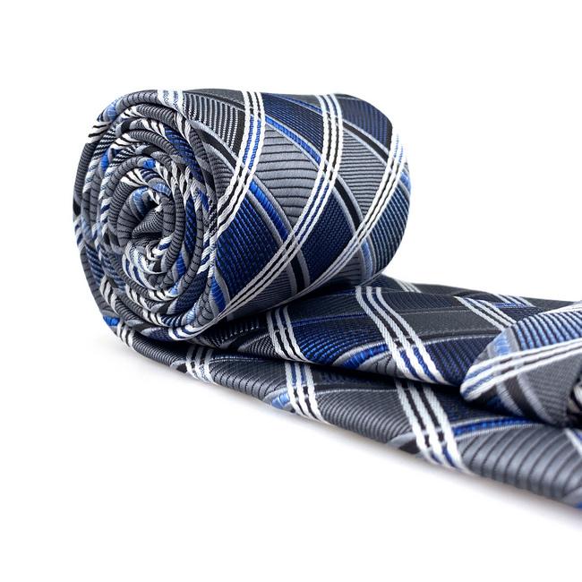 Shlax & Wing A17 Silver Gray Blue Checkered Geometric Silk Fashion Ties For Men Wedding Brand New Dress Mens Necktie Male