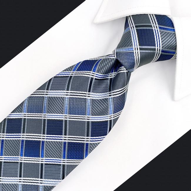 Shlax & Wing A17 Silver Gray Blue Checkered Geometric Silk Fashion Ties For Men Wedding Brand New Dress Mens Necktie Male