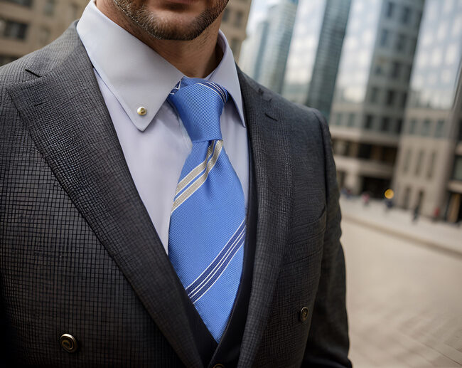 Shlax & Wing A39 Steel Blue Striped Men Neckties Fashion Business Pocket Square Set Classic Wedding