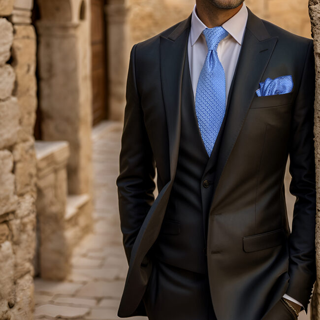 Shlax & Wing A40 Steel Blue Ripple Ties For Men Fashion Party Hanky Set Accessories Groom Business 63″ Men’s Necktie