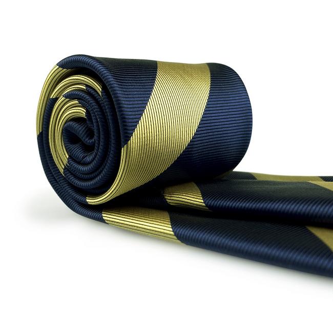 Shlax & Wing A47 Blue Gold Striped Men Skinny Neckties Pocket Square Set Fashion Business