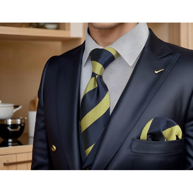 shlax & wing A47 Blue Gold Striped Men Skinny Neckties Pocket Square Set Fashion Business