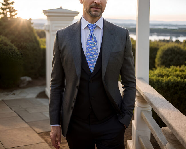 Shlax & Wing A51 Blue Gold Pattern Mens Neckties Hanky Set Fashion Business Brand New