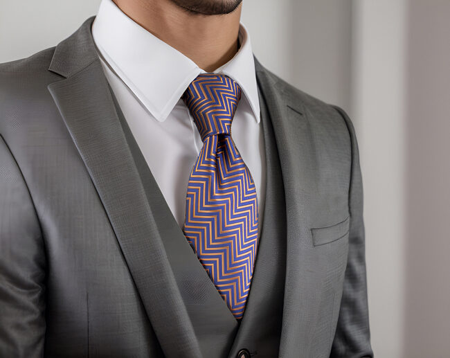 Shlax & Wing A57 Blue Brown Zigzag Pattern Mens Neckties Hanky Set Fashion Business Extra Long Size Party Gift