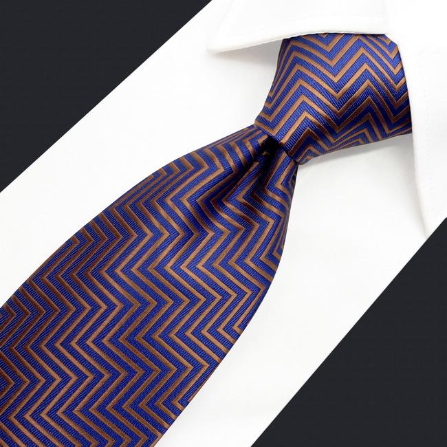 Shlax & Wing A57 Blue Brown Zigzag Pattern Mens Neckties Hanky Set Fashion Business Extra Long Size Party Gift