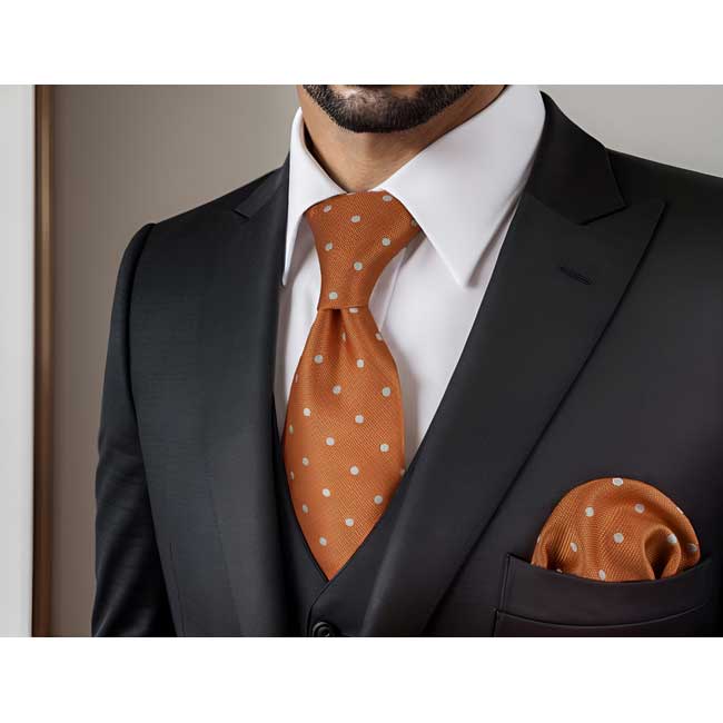 shlax & wing A64 Orange Dots Mens Neckties Hanky Set Fashion Classic Wedding Party Gift