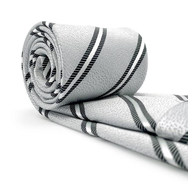 Shlax & Wing A65 White Striped Mens Neckties Pocket Square Set Fashion Gift Business Dress Skinny Necktie