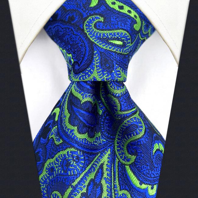 Shlax & Wing A67 Lime Green Royal Blue Paisley Men Necktie Fashion Dress Extra Long Size Luxury Business Party