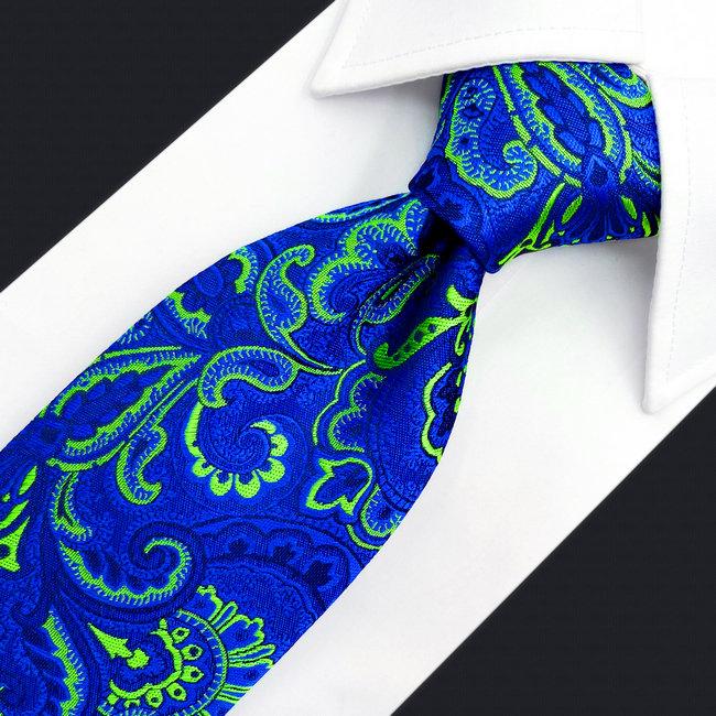 Shlax & Wing A67 Lime Green Royal Blue Paisley Men Necktie Fashion Dress Extra Long Size Luxury Business Party