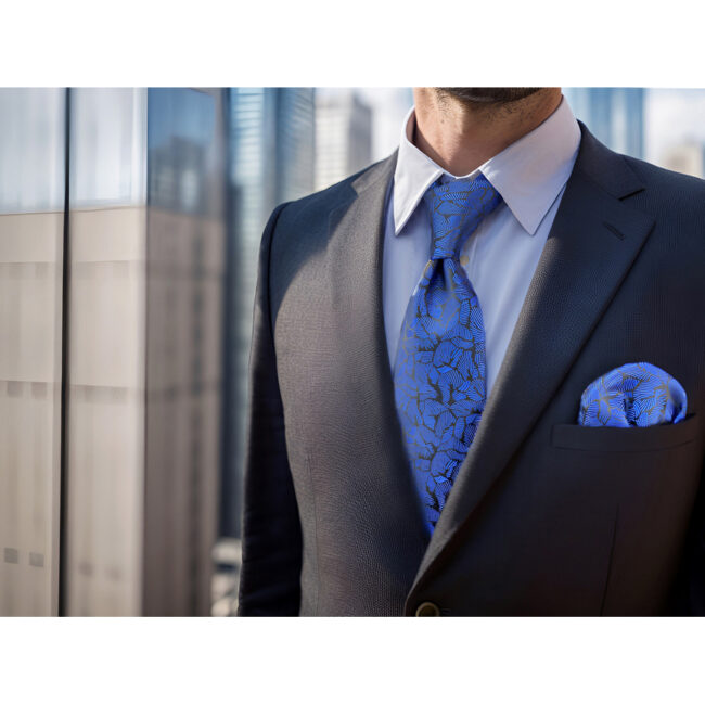 shlax & wing A75 Blue Pattern Mens Neckties Pocket Square Set Fashion Business Accessory Extra Long Size Tie