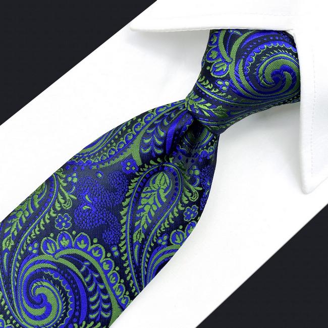 Shlax & Wing A78 Green Blue Paisley Mens Neckties Pocket Square Set Classic Fashion Wedding Extra Long Size Tie