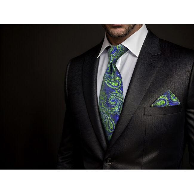 shlax & wing A78 Green Blue Paisley Mens Neckties Pocket Square Set Classic Fashion Wedding Extra Long Size Tie