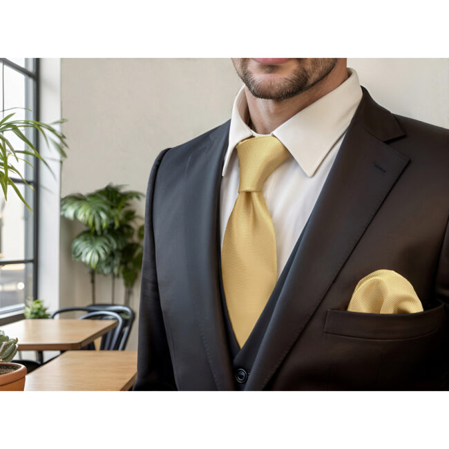 shlax & wing A80 Light Yellow Solid Mens Necktie Pocket Square Set Fashion Skinny Tie Gift Wedding 63″