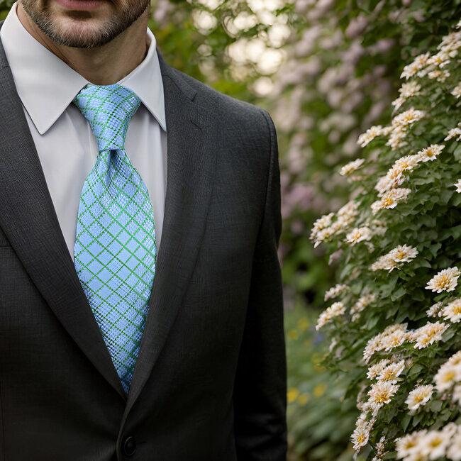 Shlax & Wing A82 Aqua Checkes Silk Mens Necktie Pocket Square Set Classic Brand New Fashion Wedding 63″