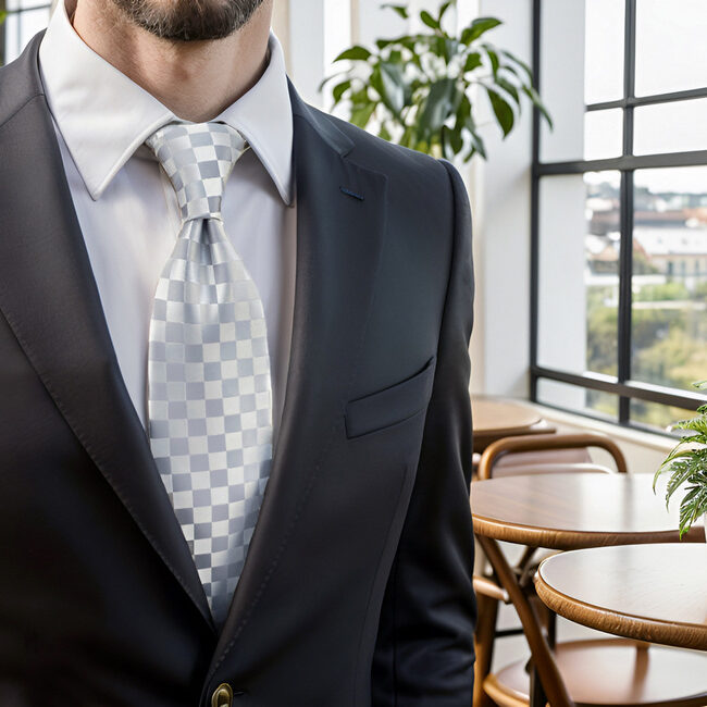 Shlax & Wing A83 Silver Checkes Mens Neckties Pocket Square Set Classic Fashion Wedding Skinny Tie Gift Wedding 63″