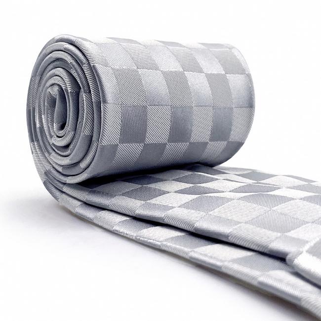 Shlax & Wing A83 Silver Checkes Mens Neckties Pocket Square Set Classic Fashion Wedding Skinny Tie Gift Wedding 63″