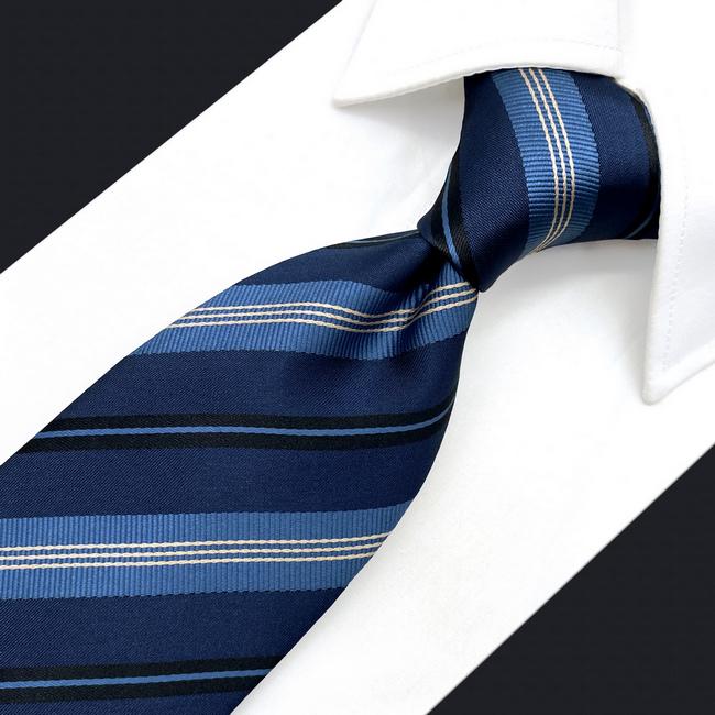 Shlax & Wing A85 Navy Blue Striped Mens Neckties Pocket Square Set Wedding Classic Party Fashion Extra Long Size