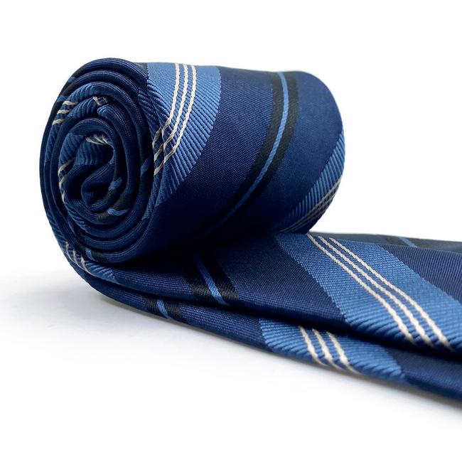 Shlax & Wing A85 Navy Blue Striped Mens Neckties Pocket Square Set Wedding Classic Party Fashion Extra Long Size