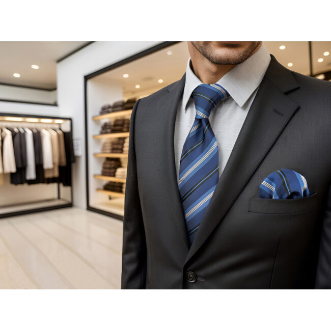 shlax & wing A85 Navy Blue Striped Mens Neckties Pocket Square Set Wedding Classic Party Fashion Extra Long Size