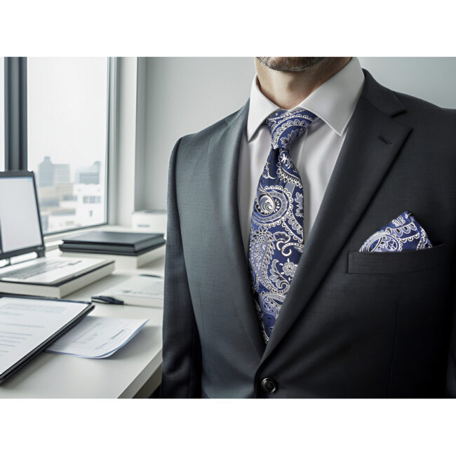 shlax & wing A87 Blue Paisley Mens Ties Pocket Square Set Luxury Gift Accessories 63″ Necktie Party