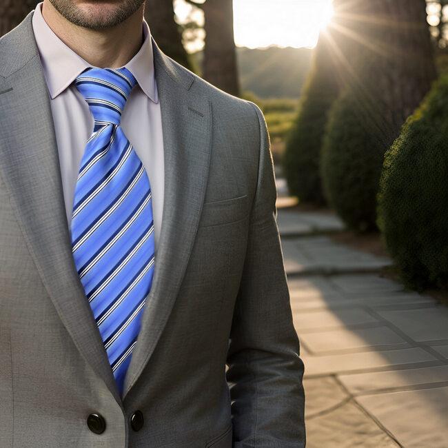 Shlax & Wing A89 Light Blue Striped Mens Ties Pocket Square Set Gift Fashion Skinny Necktie Party Novelty Business Extra Long Size