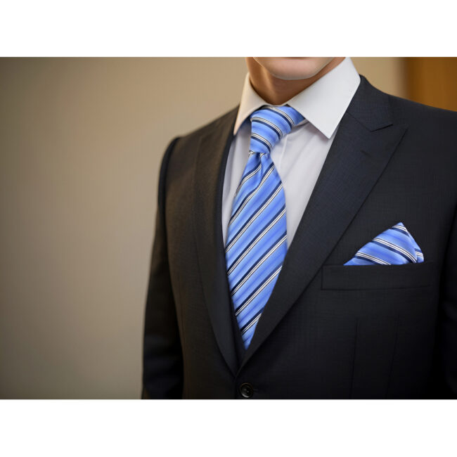 shlax & wing A89 Light Blue Striped Mens Ties Pocket Square Set Gift Fashion Skinny Necktie Party Novelty Business Extra Long Size