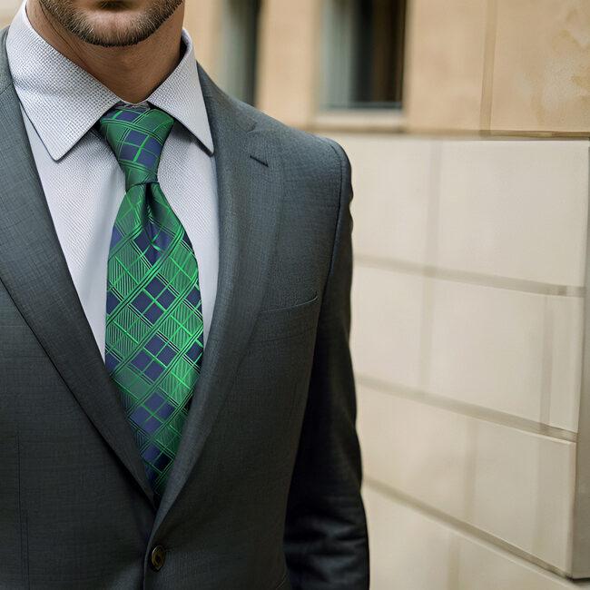 Shlax & Wing A92 Checked Green Mens Necktie Pocket Square Set Jacquard Woven Classic Groom 63″ Business