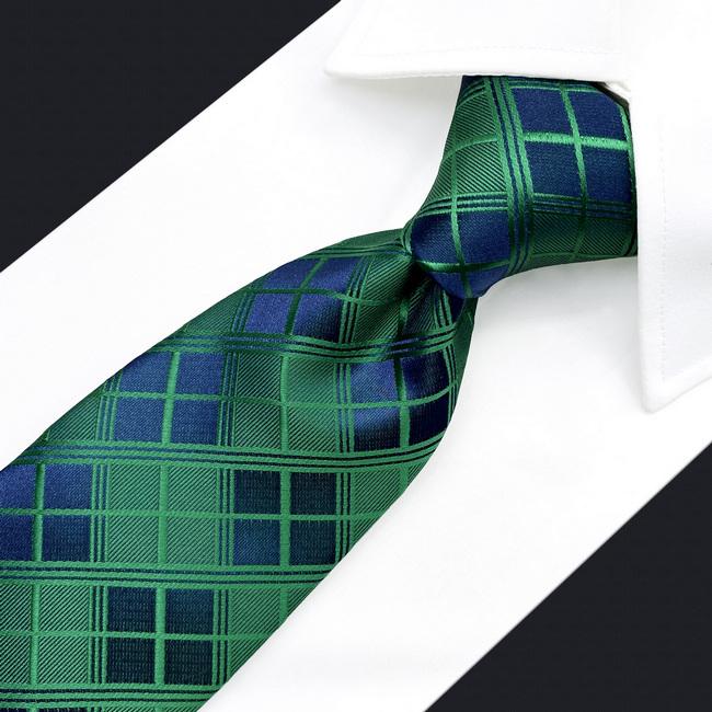 Shlax & Wing A92 Checked Green Mens Necktie Pocket Square Set Jacquard Woven Classic Groom 63″ Business