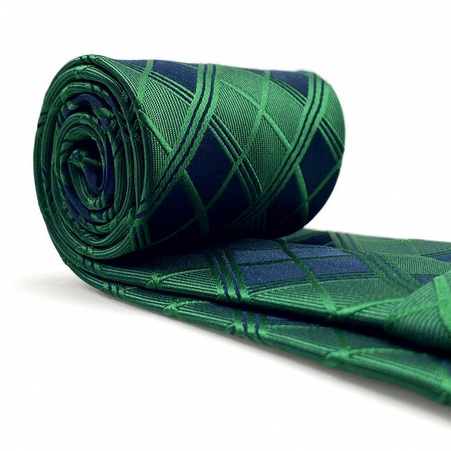 Shlax & Wing A92 Checked Green Mens Necktie Pocket Square Set Jacquard Woven Classic Groom 63″ Business