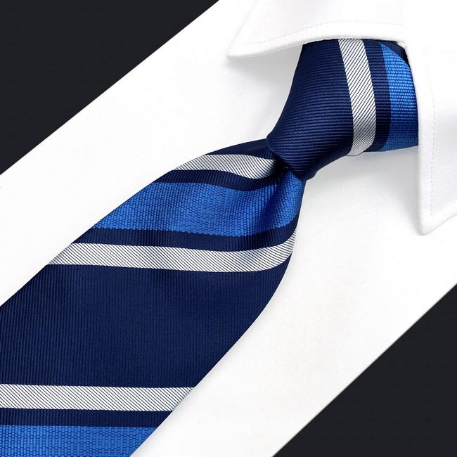 Shlax & Wing A99 Blue Striped Mens Neckties Pocket Square Set Fashion Classic Extra Long Size Dress