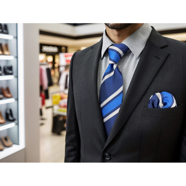 shlax & wing A99 Blue Striped Mens Neckties Pocket Square Set Fashion Classic Extra Long Size Dress